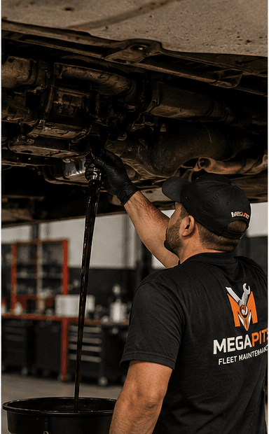 MegaPits technician performing a mobile full-synthetic oil change in Central Florida